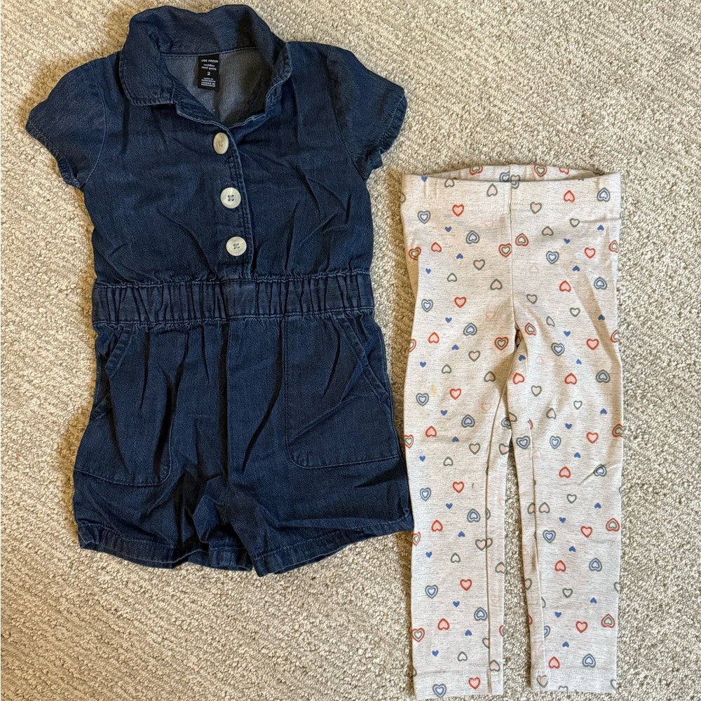 Cute denim one piece + heart leggings: never worn!